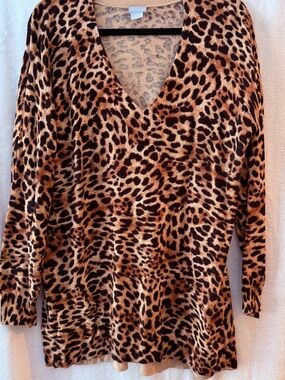Chico's Leopard Print V-Neck Sweater - Brown & Black